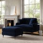 Navy Velvet Love Seat and Footstool - Payton