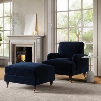 Navy Velvet Armchair and Footstool - Payton