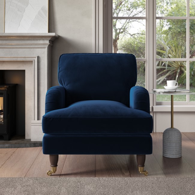 Navy Velvet Armchair and Footstool - Payton