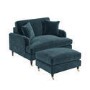 Blue Velvet Love Seat and Footstool - Payton