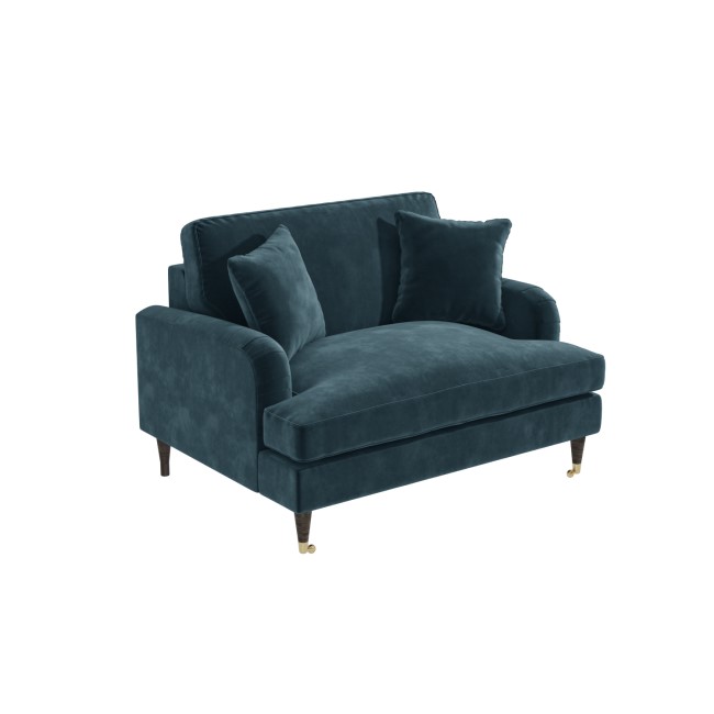 Blue Velvet Love Seat and Footstool - Payton