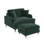 Dark Green Velvet Love Seat and Footstool - Payton