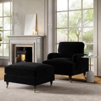 Black Velvet Armchair and Footstool - Payton