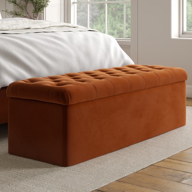 Rust Orange Velvet Ottoman Blanket Box - Pippa