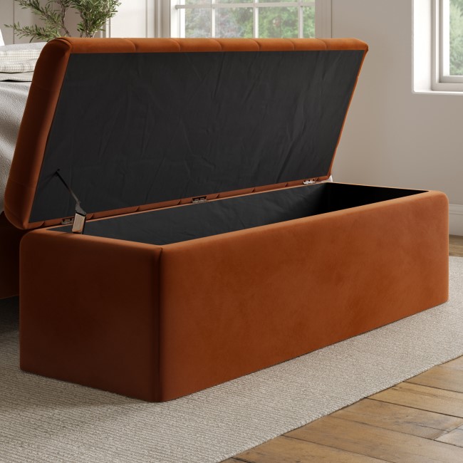 Rust Orange Velvet Ottoman Blanket Box - Pippa