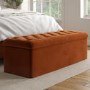 Rust Orange Velvet King Size Ottoman Bed with Matching Blanket Box - Pippa