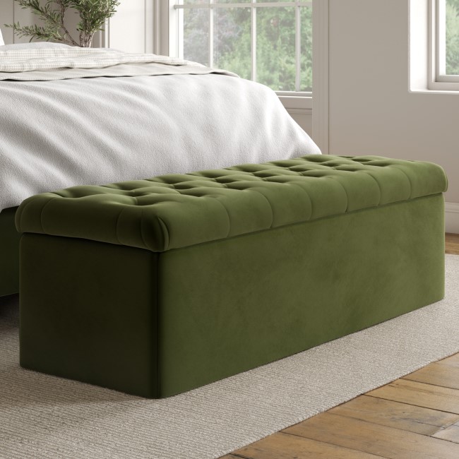 Olive Green Velvet Ottoman Blanket Box - Pippa