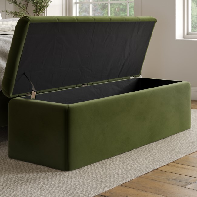 Olive Green Velvet Ottoman Blanket Box - Pippa