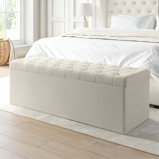 Cream Upholstered Super King Ottoman Bed with Blanket Box - Safina