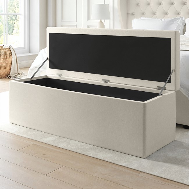 Cream Upholstered Super King Ottoman Bed with Blanket Box - Safina