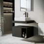 600mm Black Wall Hung Countertop Vanity Unit with Rectangular Basin and Shelves - Porto