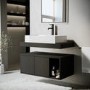 800mm Black Wall Hung Countertop Vanity Unit with Rectangular Basin and Shelves - Porto