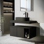 800mm Black Wall Hung Countertop Vanity Unit with Black Oval Basin and Shelves - Porto