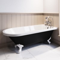 Black Freestanding Single Ended Bath with White Feet 1670 x 740mm - Park Royal