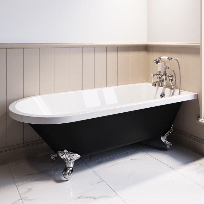 Black Freestanding Single Ended Bath with Chrome Feet 1670 x 740mm - Park Royal