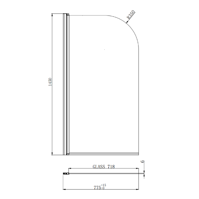 Black Freestanding Single Ended Shower Bath with Black Screen & Feet 1670 x 740 mm - Park Royal