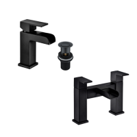 Black Waterfall Bath and Basin Tap Set with Basin Waste - Quadra