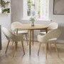 Oak Drop Leaf Dining Table Set with 4 Beige Upholstered Chairs - Seats 4 - Rudy