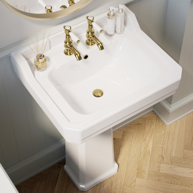 Traditional Full Pedestal 2 Tap Hole Basin 570mm - Ripley