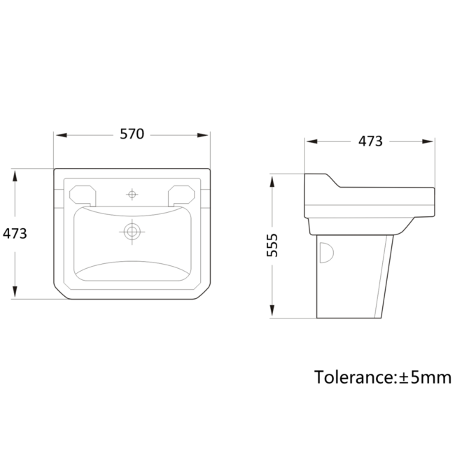 Traditional Semi Pedestal 1 Tap Hole Basin 570mm - Ripley