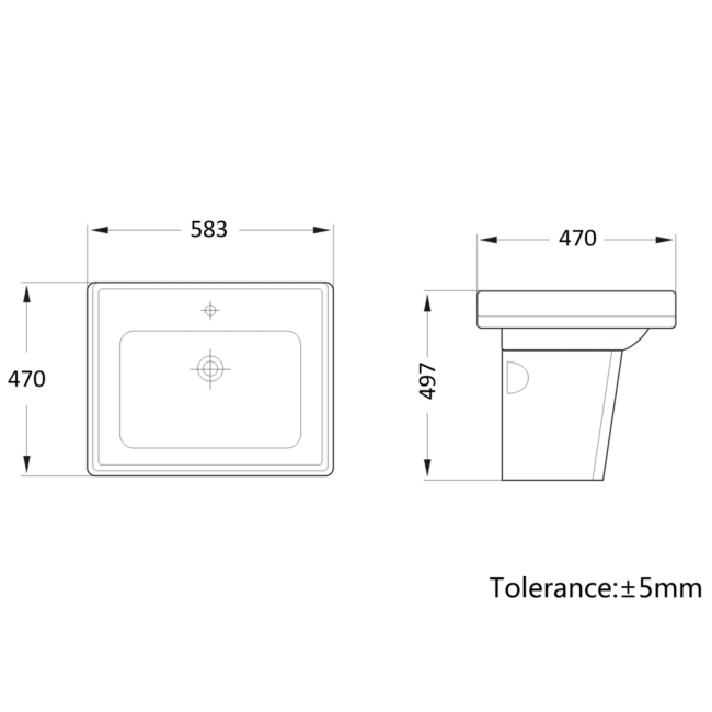 Traditional Semi Pedestal 1 Tap Hole Basin 583mm - Park Royal