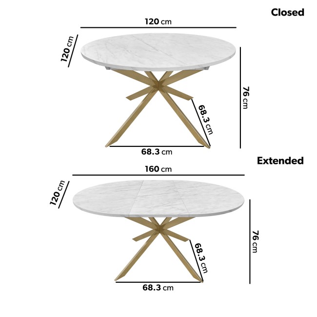 White Marble Effect Extendable Dining Table Set with 6 Mink Velvet Chairs - Seats 6 - Reine