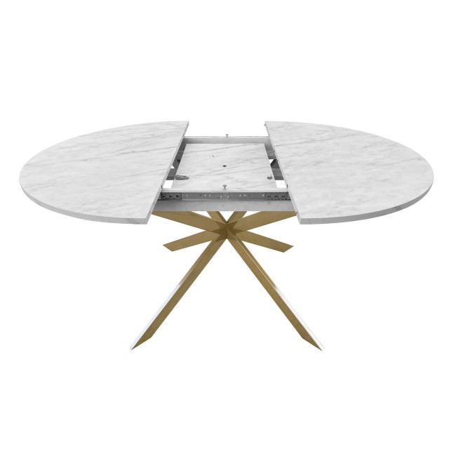 White Marble Effect Extendable Dining Table Set with 6 Mink Velvet Chairs - Seats 6 - Reine