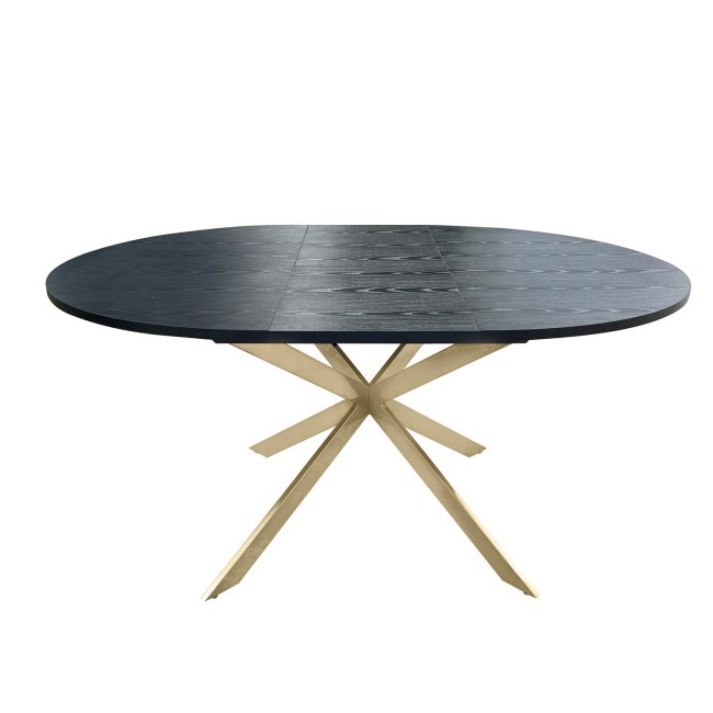 Round to Oval Black Wooden Extendable Dining Table with Gold Legs - Seats 4 - 6 - Reine