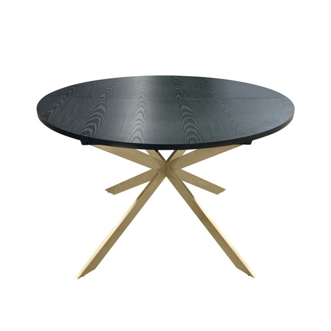 Round to Oval Black Wooden Extendable Dining Table with Gold Legs - Seats 4 - 6 - Reine