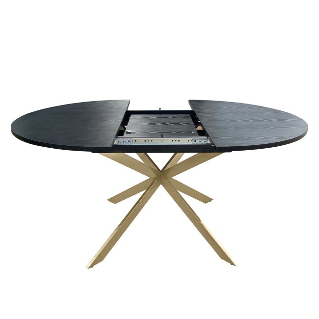 Round to Oval Black Wooden Extendable Dining Table with Gold Legs - Seats 4 - 6 - Reine