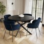 Black Wooden Extendable Dining Table Set with 4 Navy Velvet Chairs - Seats 4 - Reine