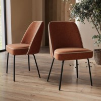 Set of 2 Burnt Orange Fabric Dining Chairs with Contrast Piped Detail - Celia