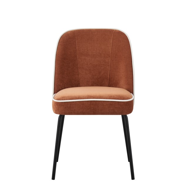 Set of 2 Burnt Orange Fabric Dining Chairs with Contrast Piped Detail - Celia