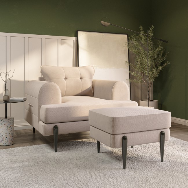 Beige Fabric Armchair and Footstool Set - Rosie