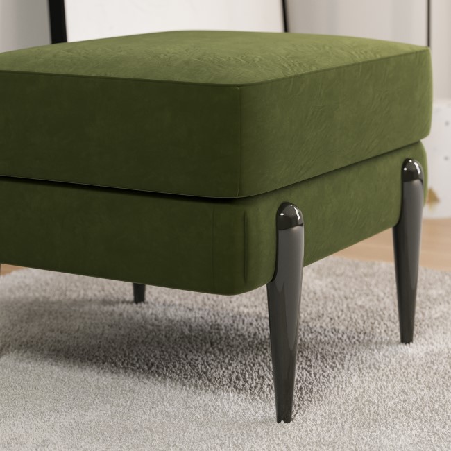 Small Olive Green Velvet Footstool - Rosie