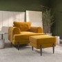 Mustard Velvet Armchair and Footstool Set - Rosie