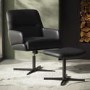 Black Faux Leather Accent Chair with Footstool - Rowan