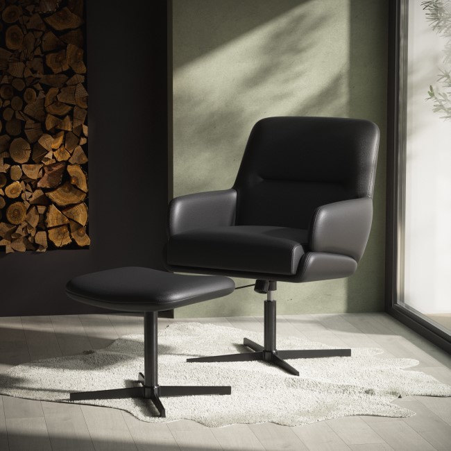 Black Faux Leather Recliner Office Chair with Footrest - Rowan