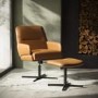 Tan Faux Leather Accent Chair with Footstool - Rowan