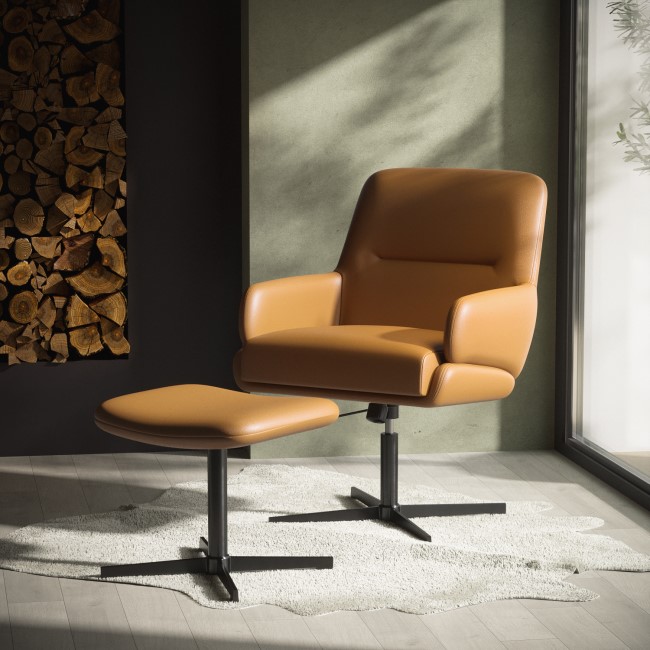 Tan Faux Leather Recliner Office Chair with Footrest - Rowan