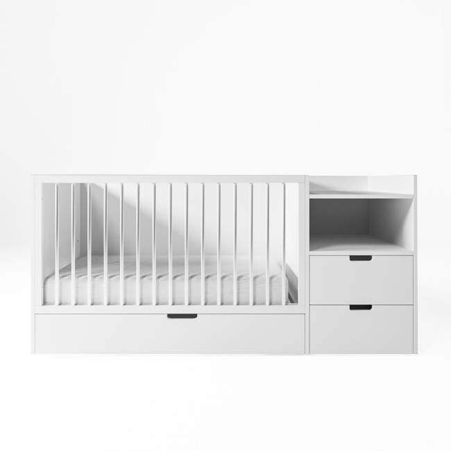 White Convertible Cot with Drawer and Changer and Mattress 120 x 60 cm - Roscoe