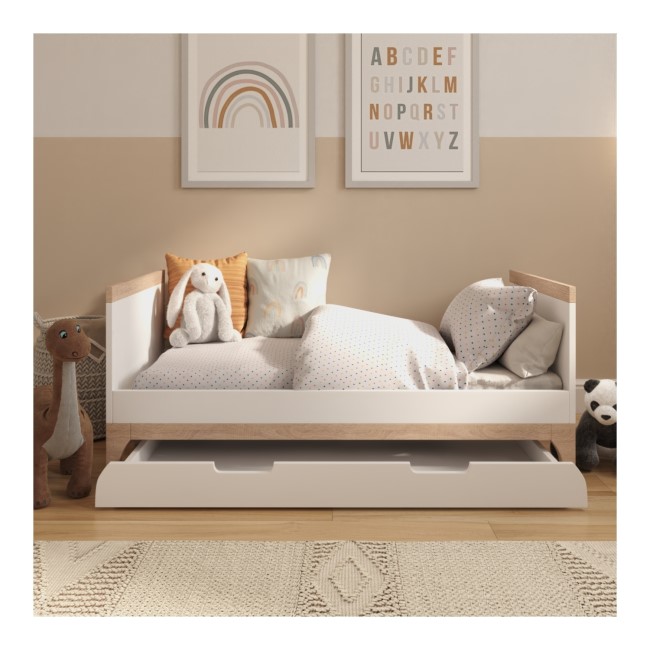 White and Wood Convertible Cot Bed with Drawer Storage - Rue