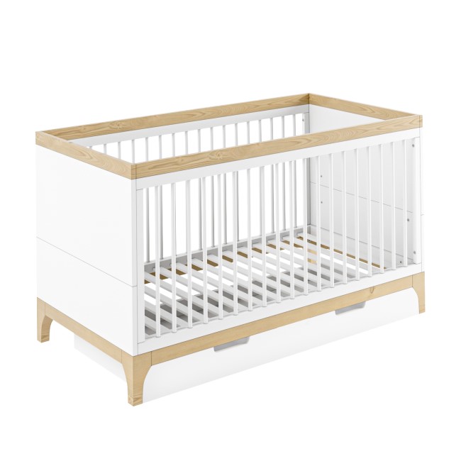 White and Wood Convertible Cot Bed with Drawer Storage - Rue