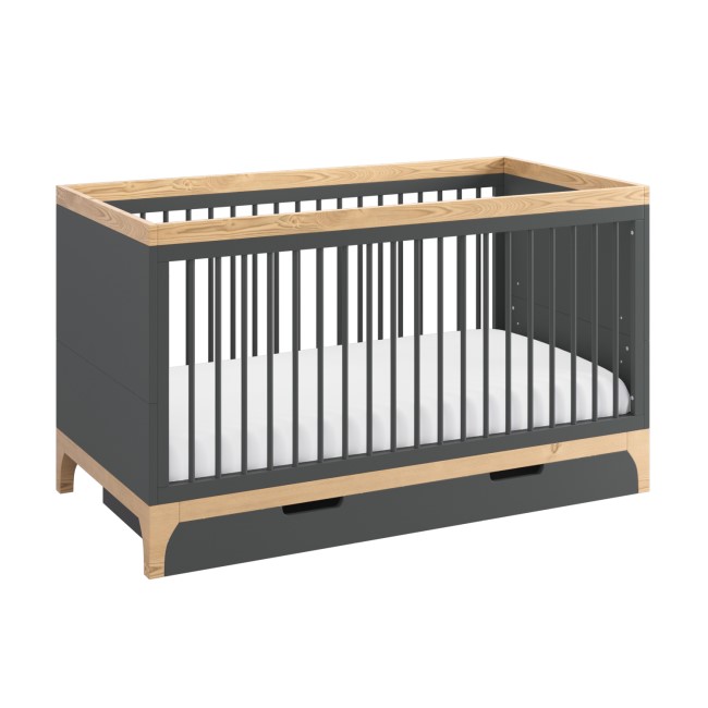 Grey and Wood Convertible Cot Bed with Drawer Storage and Mattress 140 x 70 cm - Rue