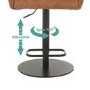 Set of 2 Curved Tan Faux Leather Adjustable Swivel Bar Stools with Back - Runa