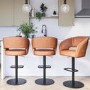 Set of 3 Curved Tan Faux Leather Adjustable Swivel Bar Stools with Backs - Runa