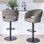 Set of 2 Curved Dove Grey Faux Leather Adjustable Swivel Bar Stools with Backs - Runa