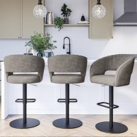 Set of 3 Curved Dove Grey Faux Leather Adjustable Bar Stools with Backs - Runa