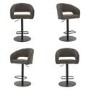 Set of 4 Curved Dove Grey Faux Leather Adjustable Swivel Bar Stools with Backs - Runa