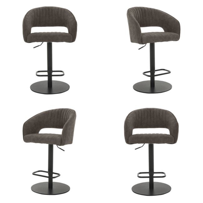 Set of 4 Curved Dove Grey Faux Leather Adjustable Swivel Bar Stools with Backs - Runa